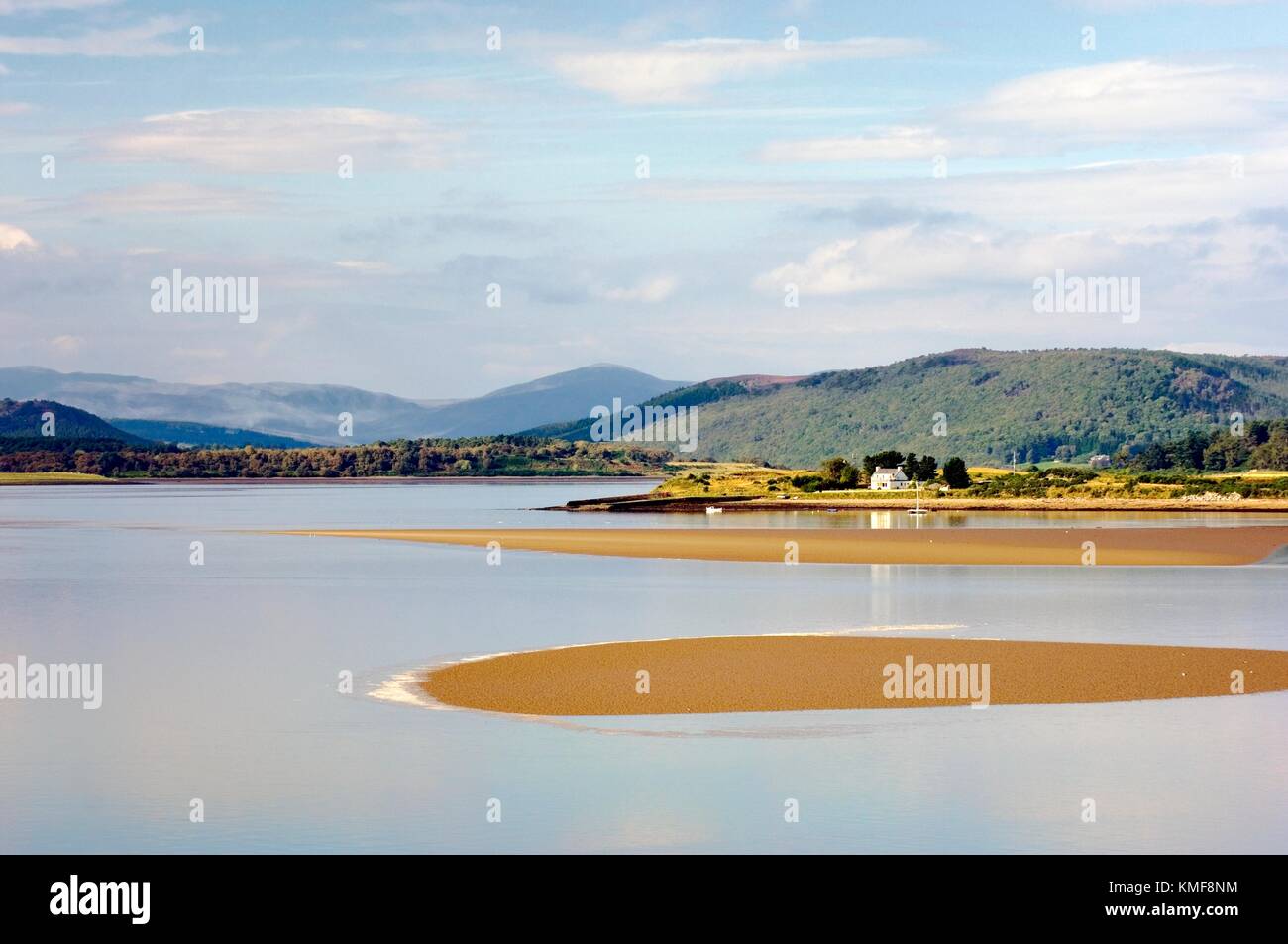 West over tidal estuary of the Dornoch Firth in Easter Ross from the A9 road bridge between Tain and Dornoch, Highland, Scotland Stock Photo