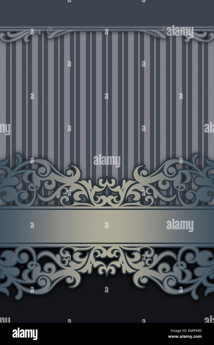 Black and silver vintage background with decorative borders Stock Photo