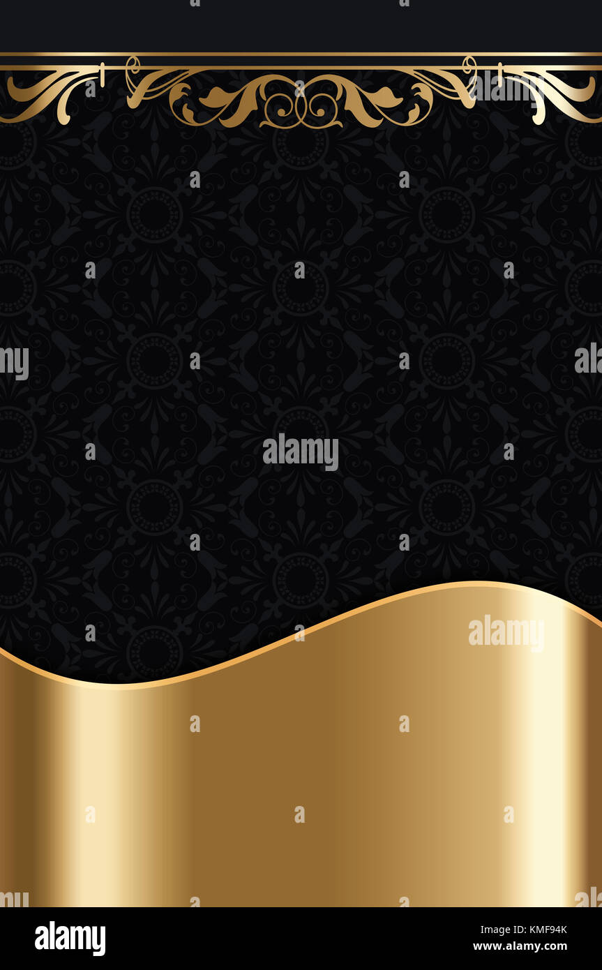 Black vintage background with elegant golden border and decorative