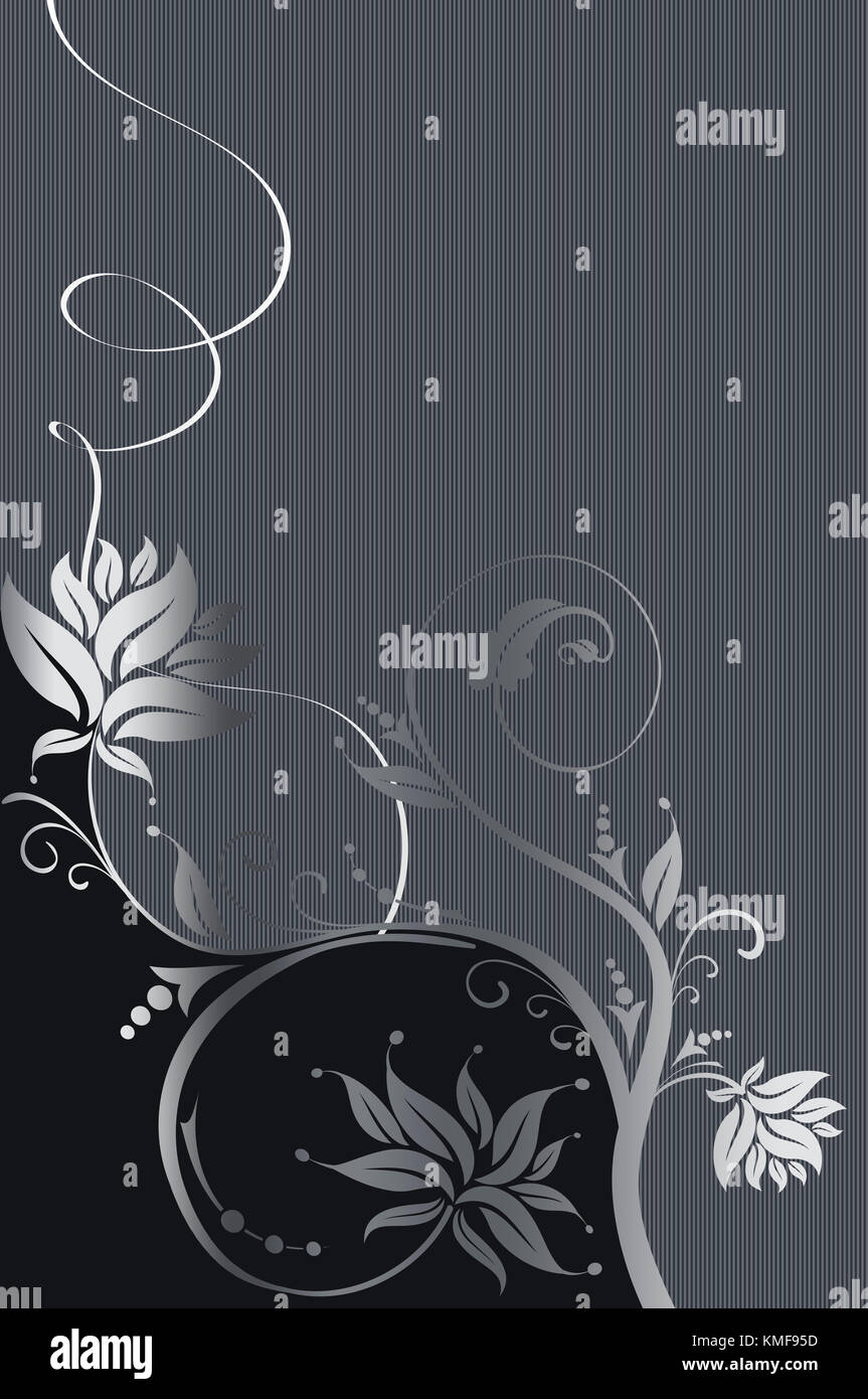 Black and silver floral background with elegant flowers. Book cover or