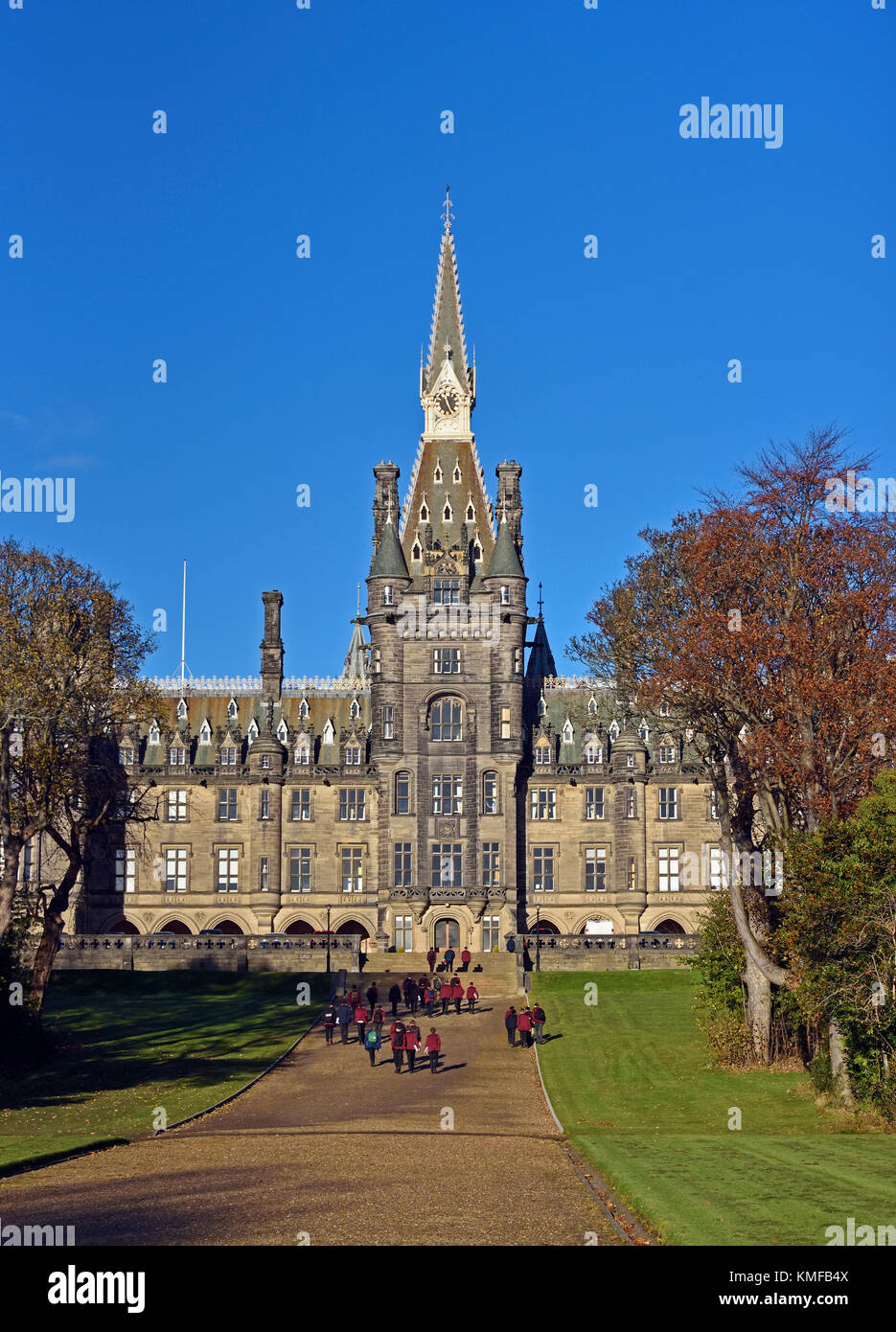 Students approaching Fettes College, Carrington Road, Edinburgh, Scotland, United Kingdom, Europe. Stock Photo