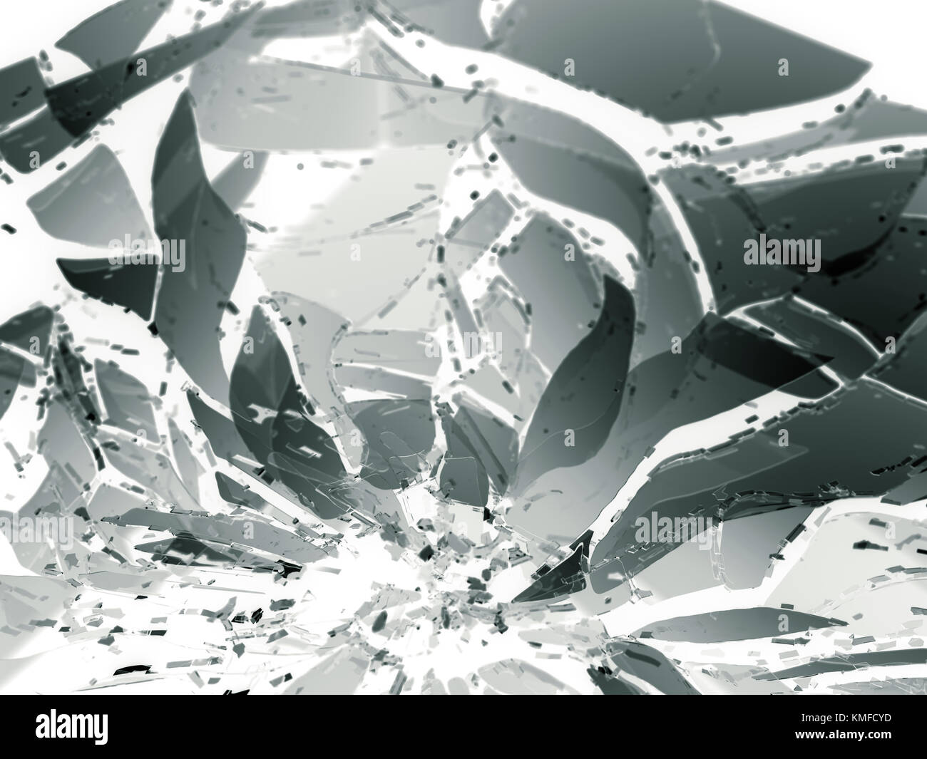 Destructed or Shattered glass pieces on white shallow DOF. Large ...