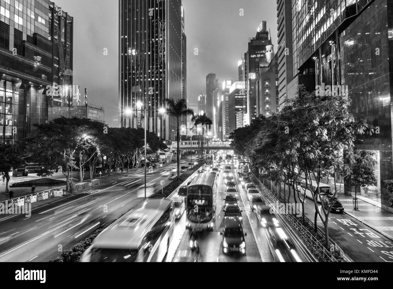 A night view of the traffic in the streets of Hong Kong Island Stock Photo