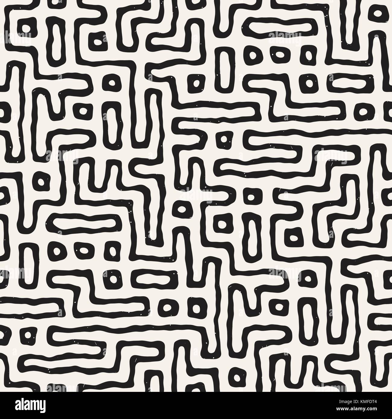 Vector Seamless Black And White Rounded Irregular Maze Pattern ...