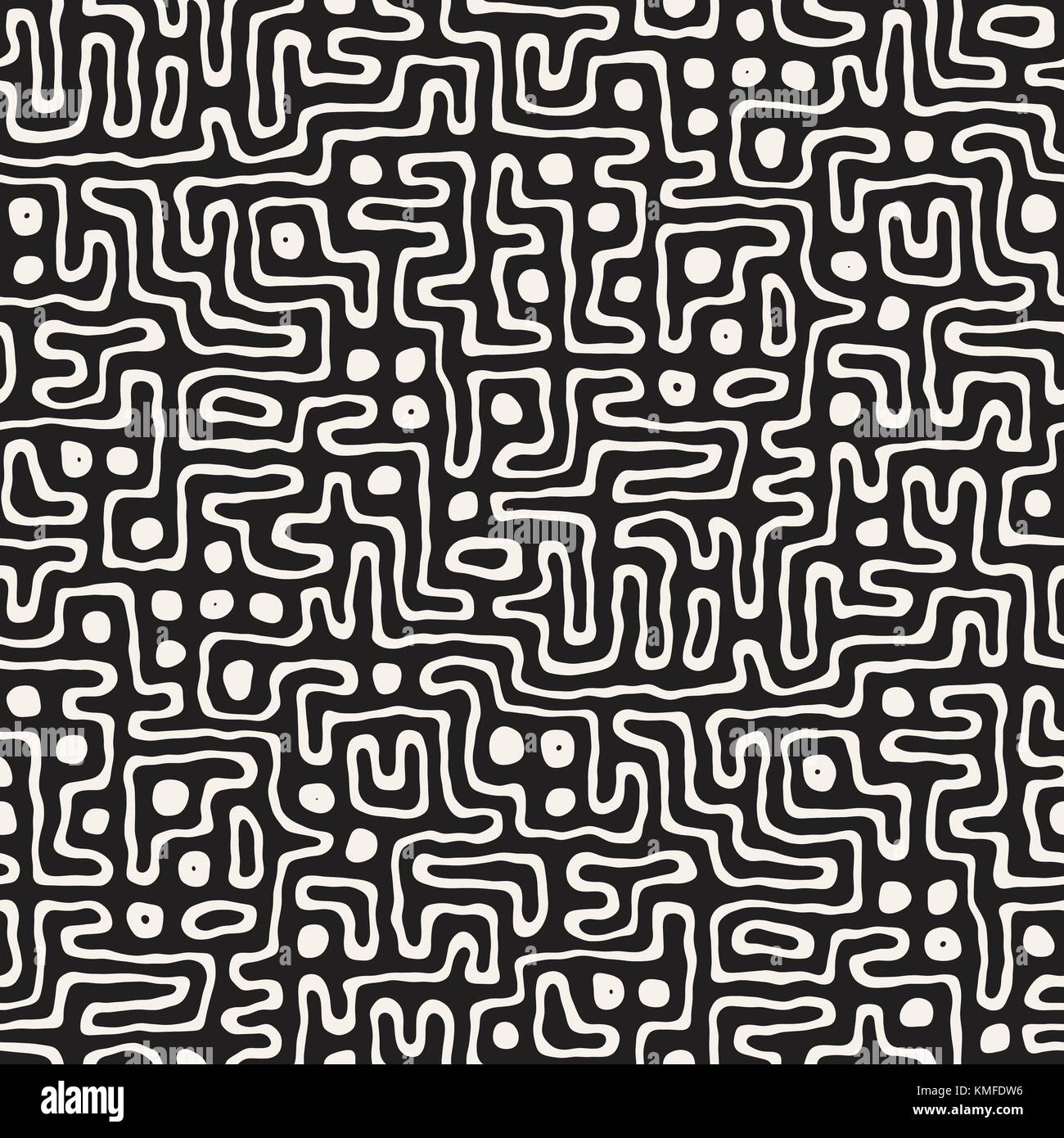 Vector Seamless Black And White Rounded Irregular Maze Pattern ...