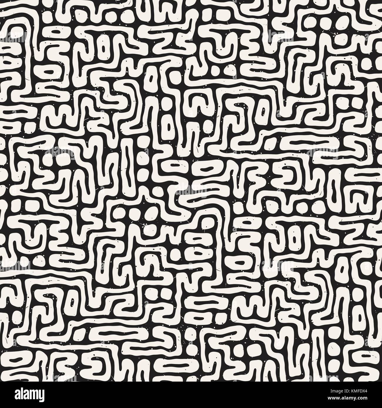 Vector Seamless Black And White Rounded Irregular Maze Pattern ...