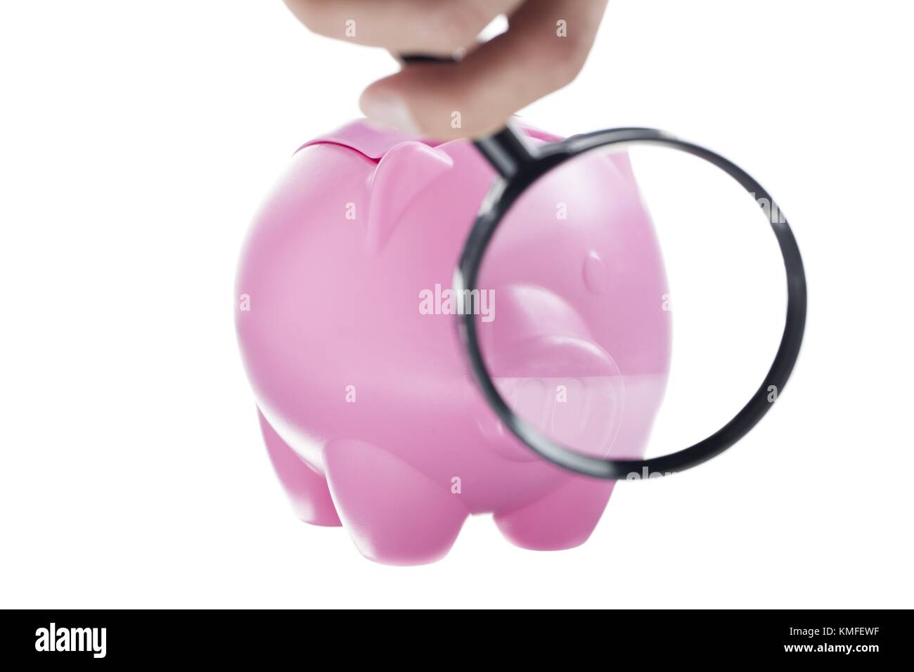 piggy bank with magnifying glass Stock Photo Alamy