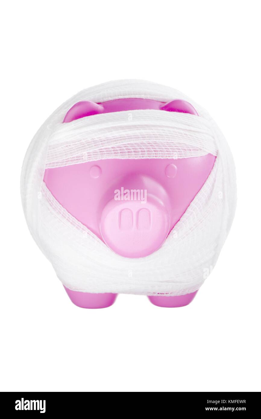 pink piggy bank wrapped in bandage Stock Photo Alamy