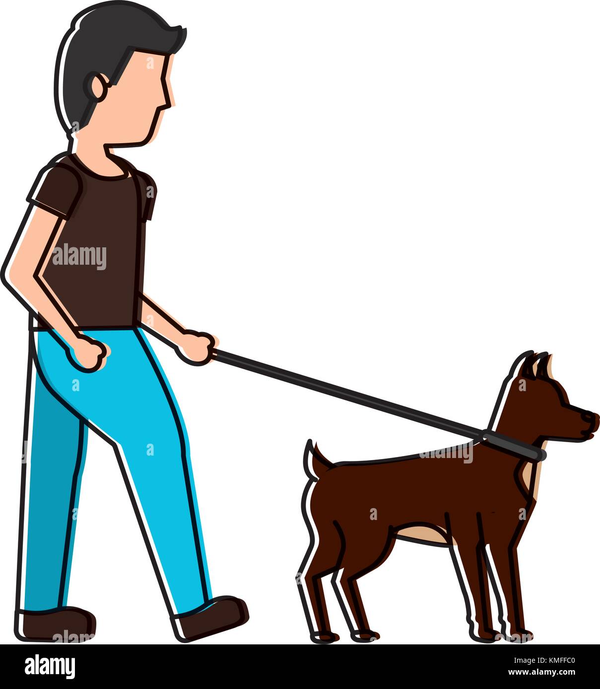 young man walking with their dog pet Stock Vector Image & Art - Alamy