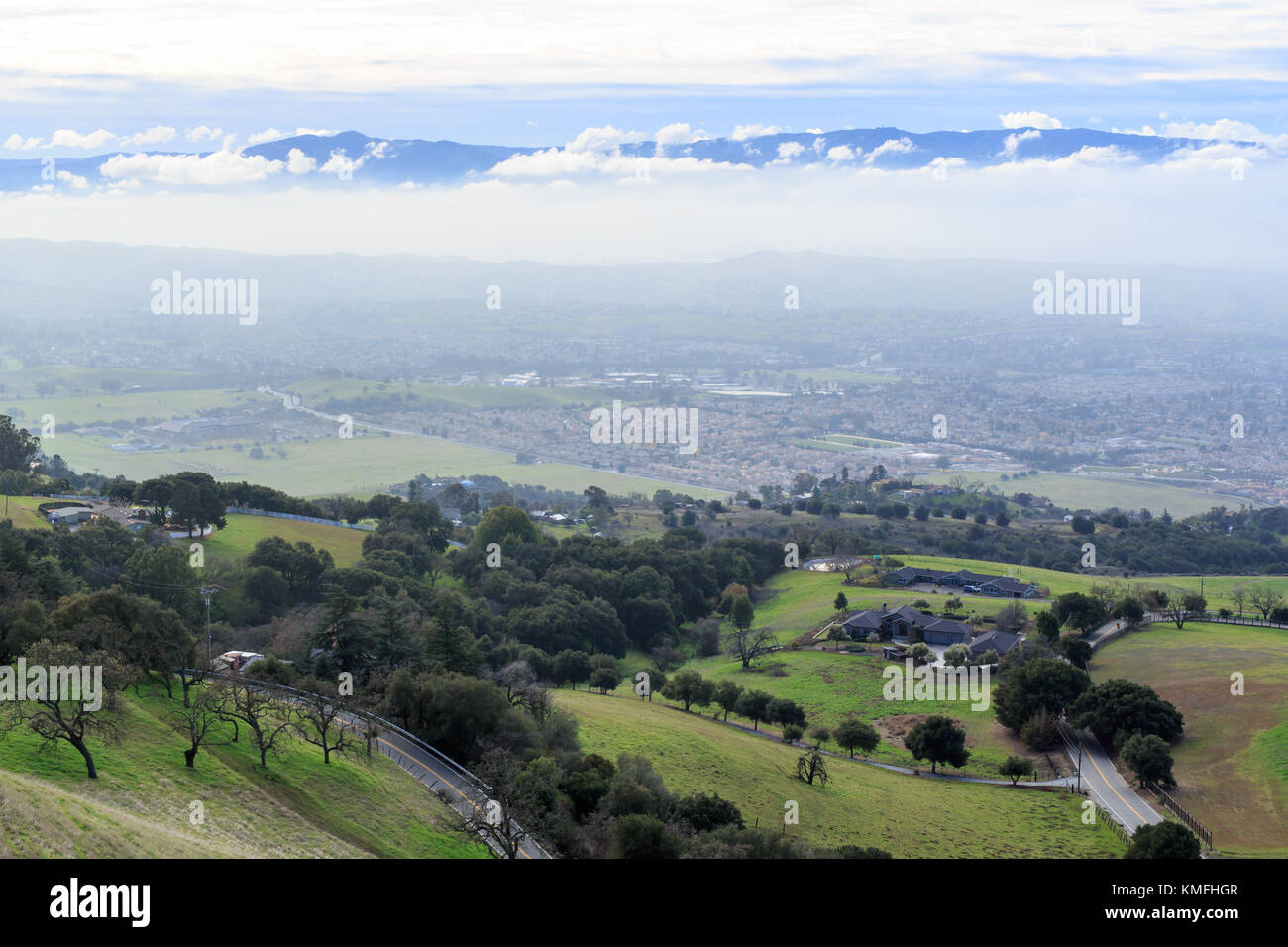 Silicon Valley Above The Fog And Under The Clouds. Stock Photo