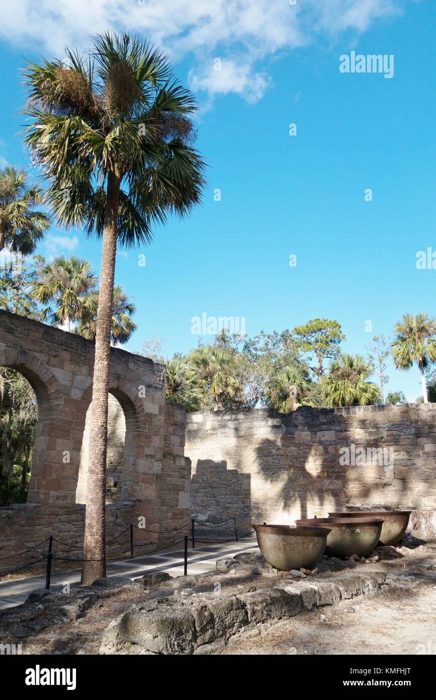 The New Smyrna Sugar Mill ruins in New Smyrna Beach, Florida, USA Stock