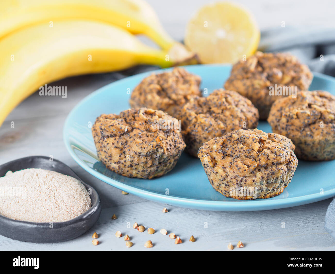 banana muffins with buckwheat flour and poppy seeds Stock Photo Alamy
