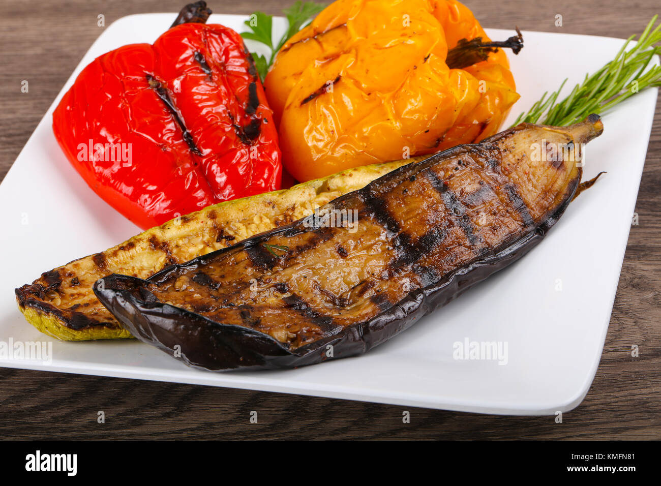 Grilled vegetables eggplant, zucchini and pepper with rosemary Stock