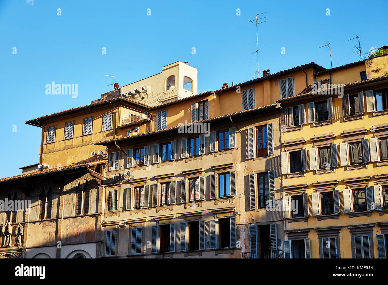 Old Italian houses in the center of Florence in front of the Cathedral