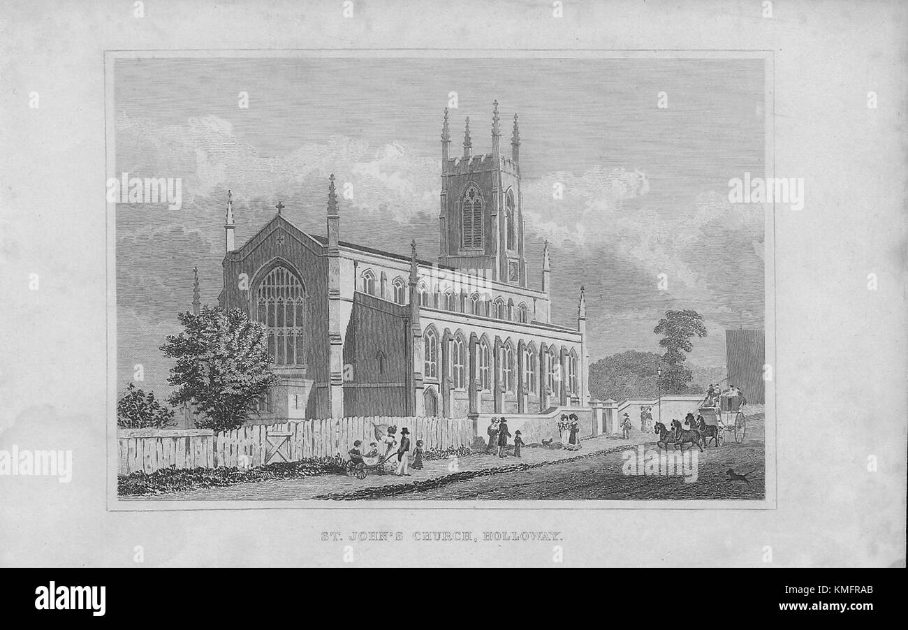 St John's church, Holloway, engraving 'Metropolitan Improvements, or London in the Nineteenth Century' London, England, UK 1828 Stock Photo