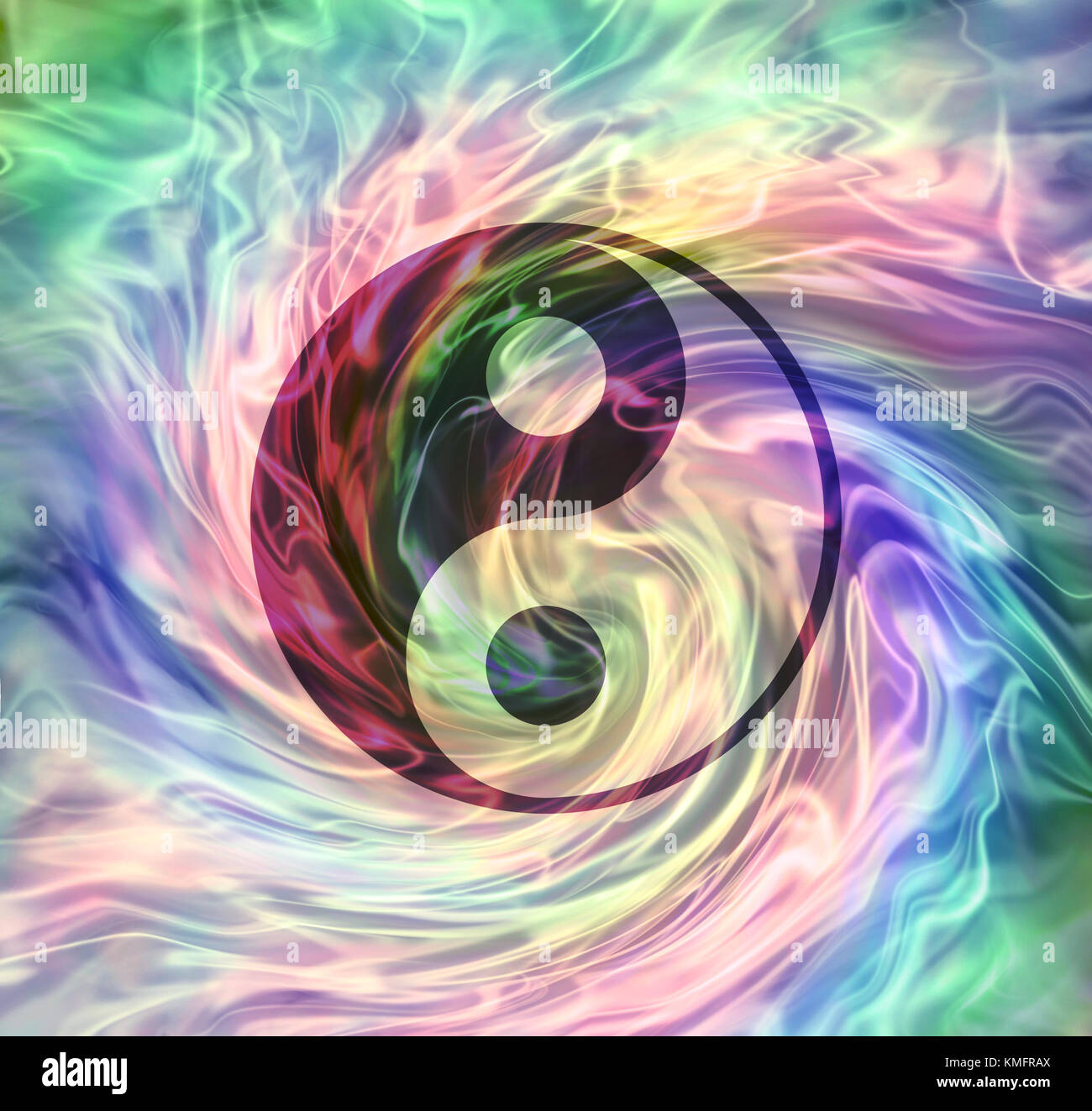 The Merging Of Yin Yang Energy Yin Yang Symbol On A Rotating Gaseous Energy Formation Multi Coloured Background Stock Photo Alamy