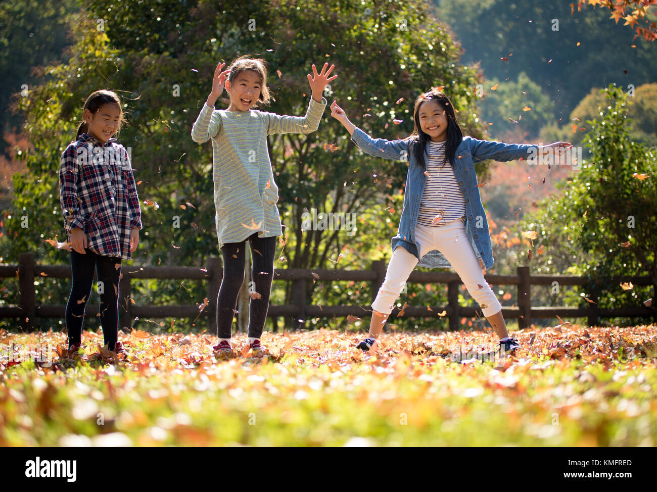 Japanese autumn foliage and children Stock Photo
