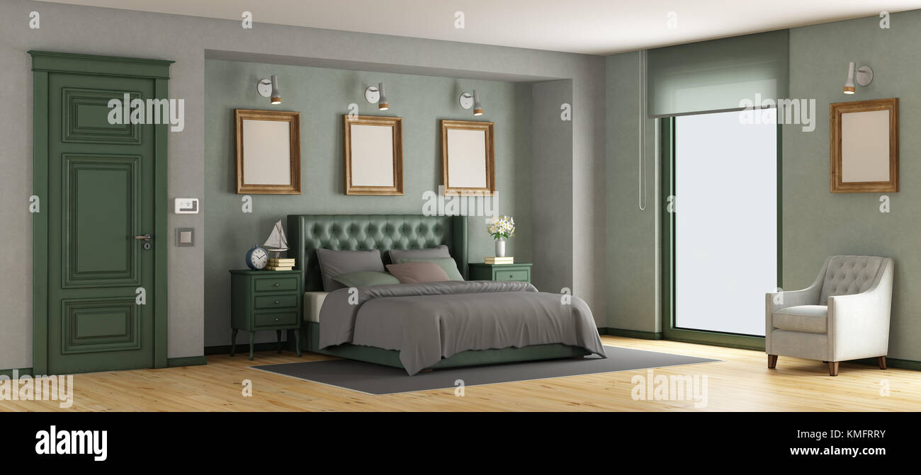 Green Classic Master Bedroom With Leather Double Bed 3d