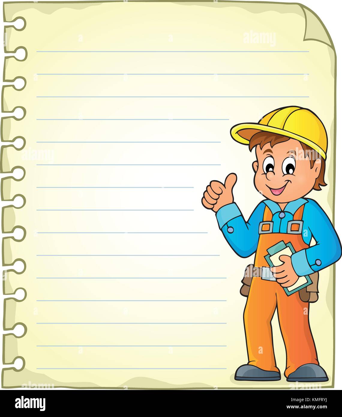 Notepad page with construction worker - eps10 vector illustration Stock