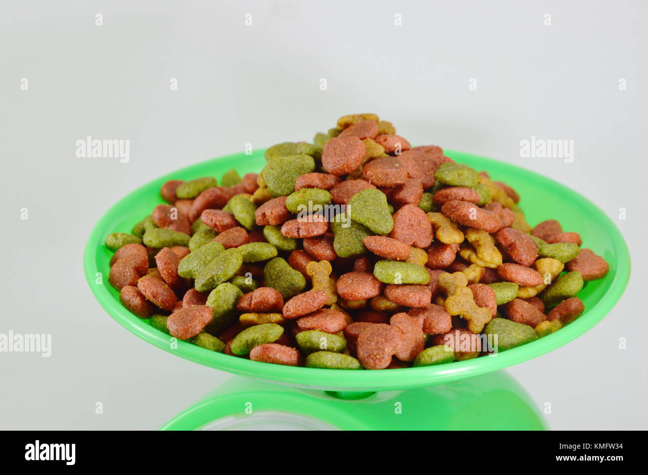 dog food on green weighing scale Stock Photo Alamy