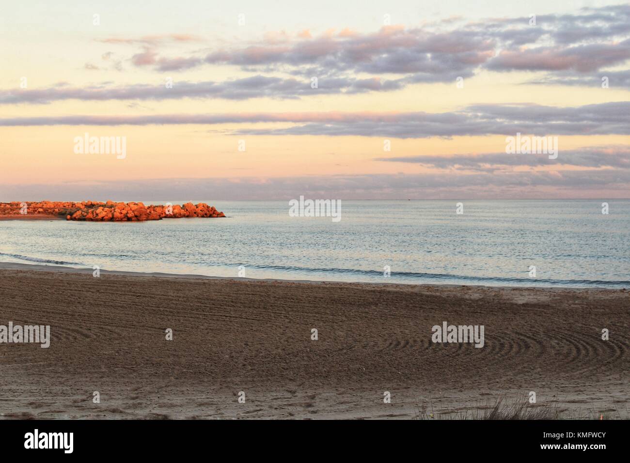 Sunset on the beach in Santa Pola, Alicante, Spain Stock Photo
