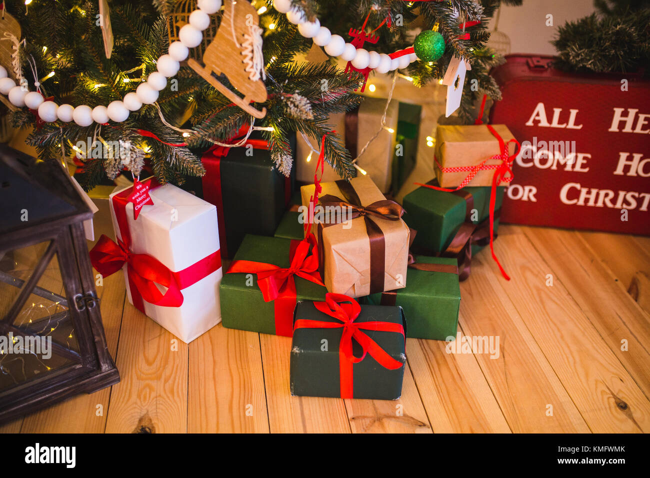 Christmas Scene Holiday Greeting Card Design Many Gifts And A