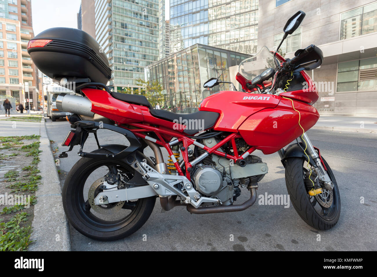 Toronto, Canada - Oct 19, 2017: Ducati Multistrada motorcycle parked in a street downtown of Toronto, Canada Stock Photo