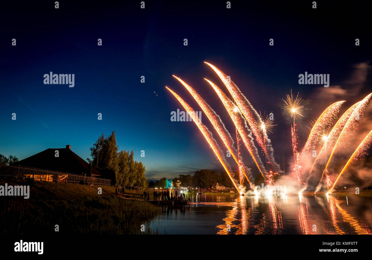Firework in Adazi over the river at night Stock Photo