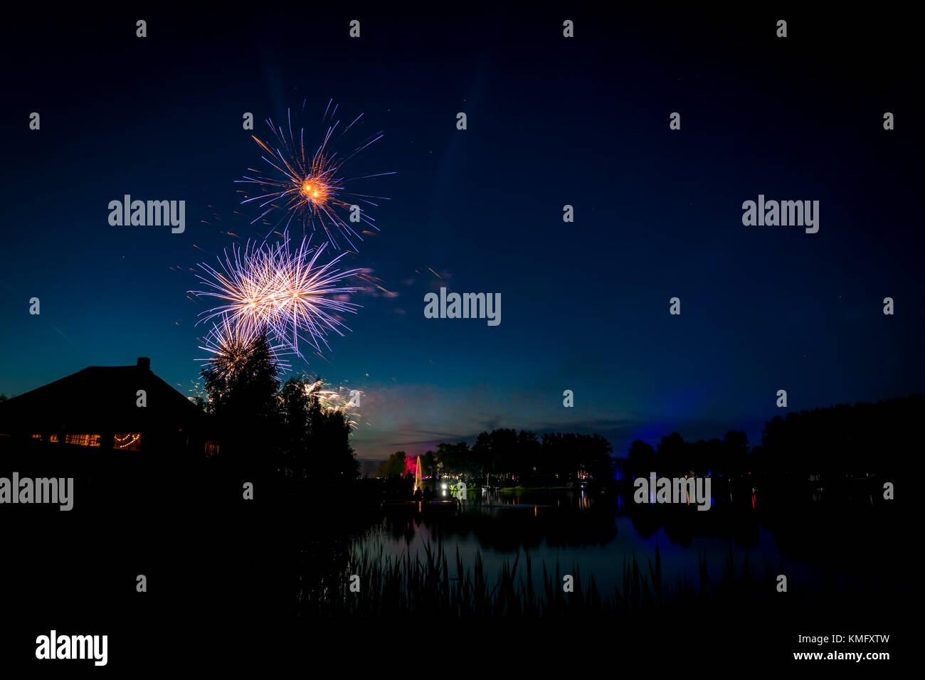 Firework in Adazi over the river at night Stock Photo