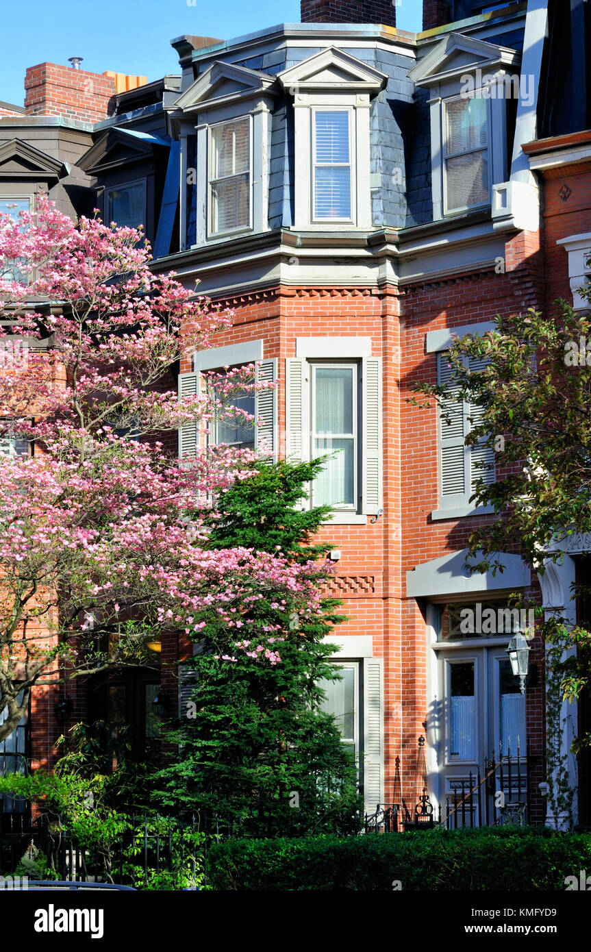 Victorian architecture and spring colors in Back Bay, Boston Stock Photo