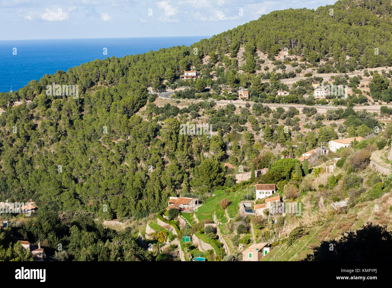 Panoramic view of Banyalbufar, Majorca, Spain Stock Photo