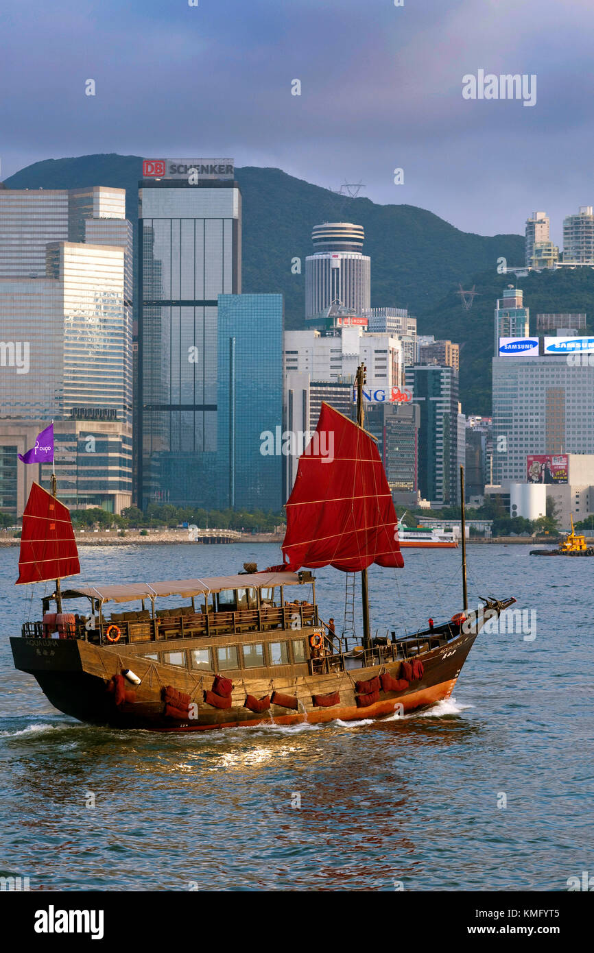 Junk, Victoria Harbour, Hong Kong, SAR, China Stock Photo