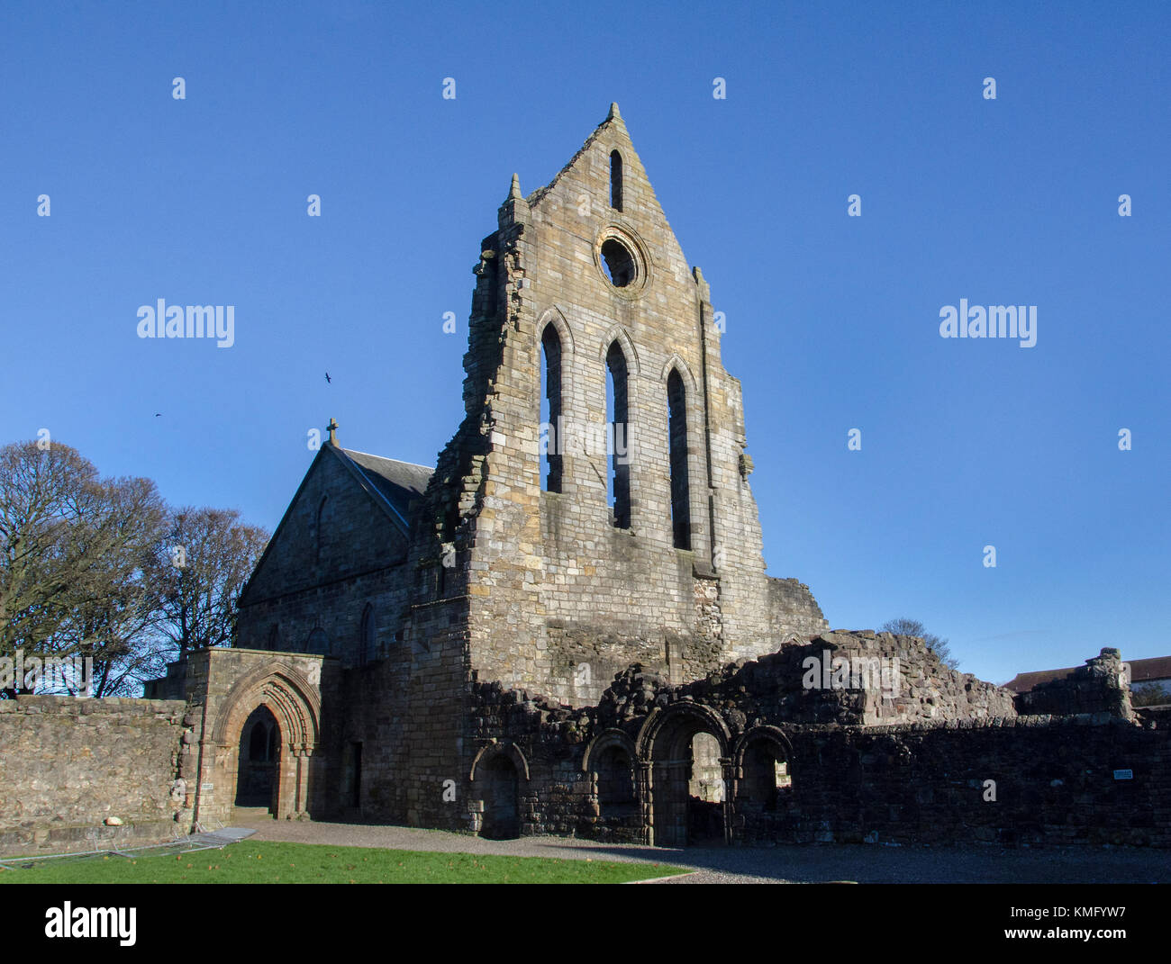 KILWINNING, SCOTLAND - NOVEMBER 12 2017: The ruins of Kilwinning Abbey which was home to the Tironensian monks, who lived there for 400 years. Stock Photo
