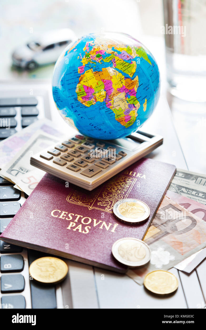 International travelling - foreign currency with Czech crown - economy and finance Stock Photo