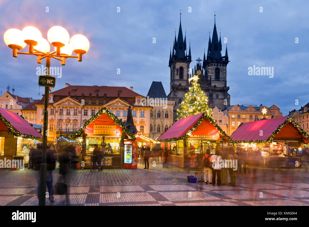 traditional Prague Christmas market on Old Town Square. Centre is UNESCO protected. Prague, Czech republic - night marketplace at christmas time Stock Photo