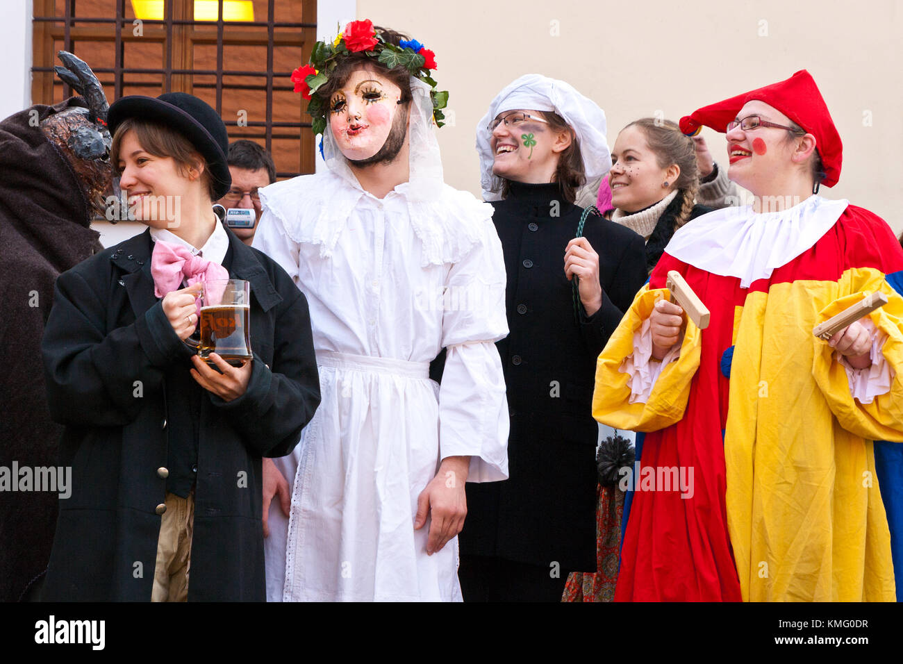 Masopust - statek Toulcův Dvůr, Hostivař, Praha, Ceska republika  / Carnival - traditional czech ceremonial Shrovetide door-to-door procession Stock Photo