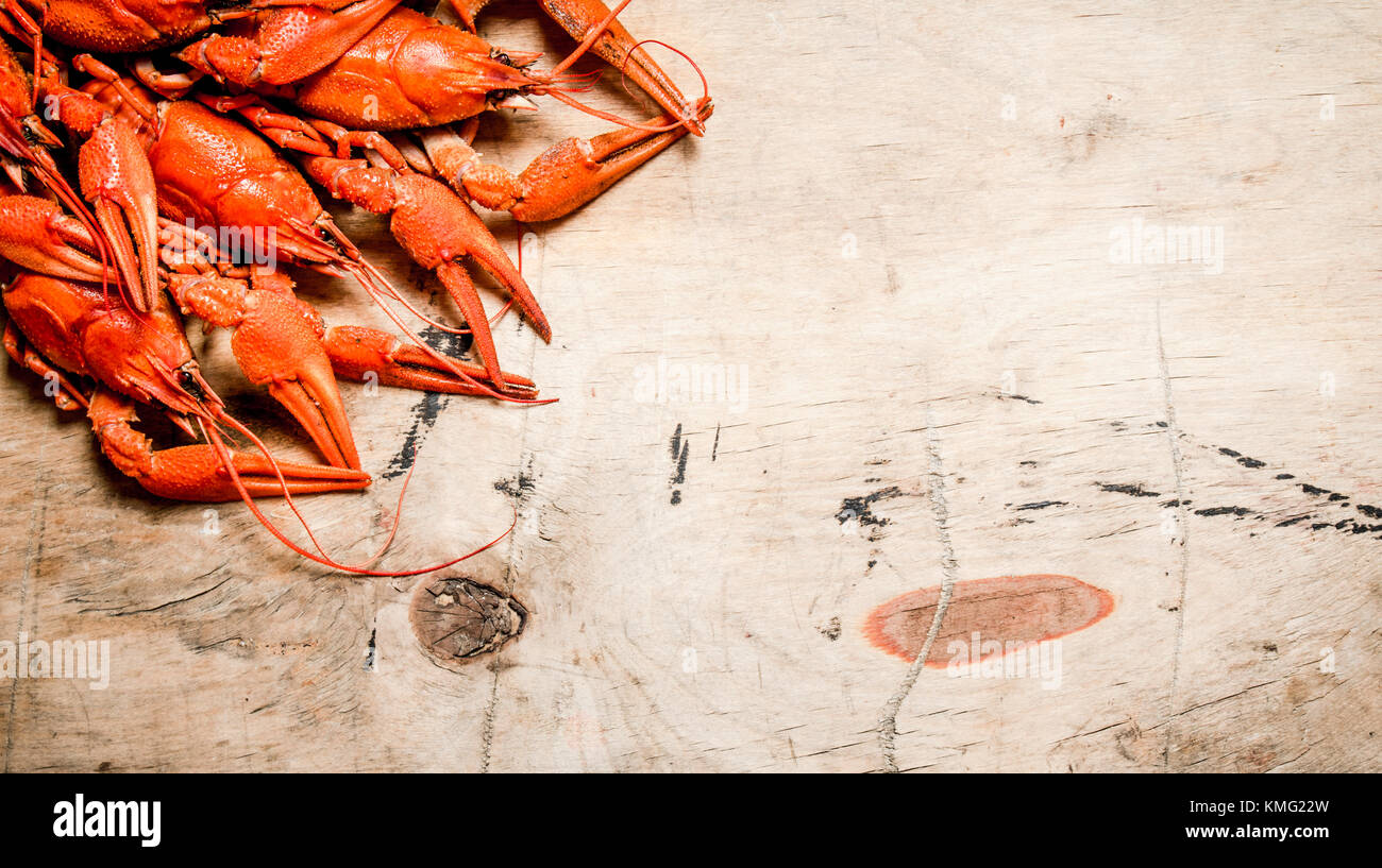 Fresh boiled crawfish. On a Wooden background. Stock Photo