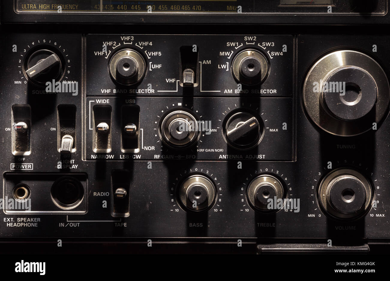 Old radio transmitter and receiver details, closeup view Stock Photo