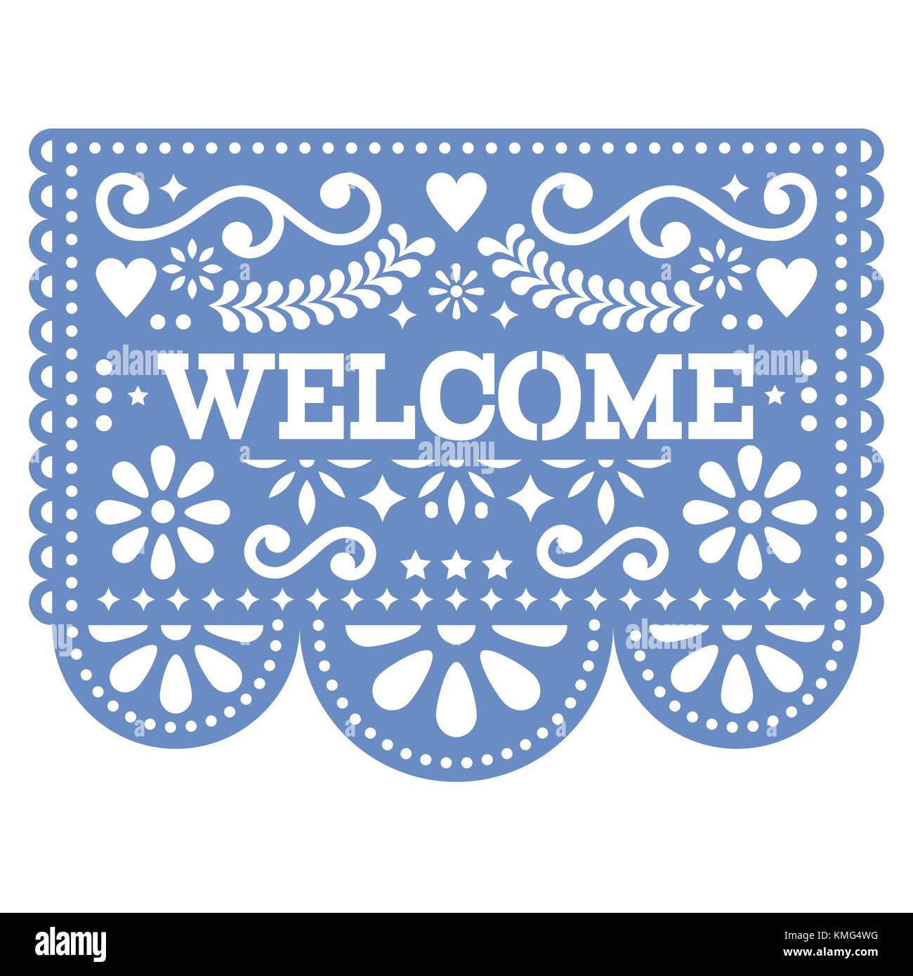 Papel Picado vector design - Welcome banner design, Mexican paper decorations, floral pattern Stock Vector