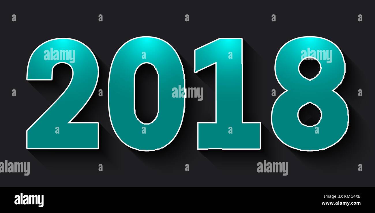 2018 Happy New Year. Turquoise numbers with white stroke and shadow on black background. Stock Vector