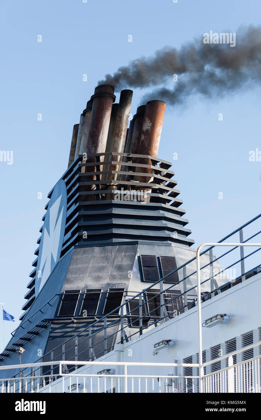 Ferry emitting smoke, Dover, England Stock Photo