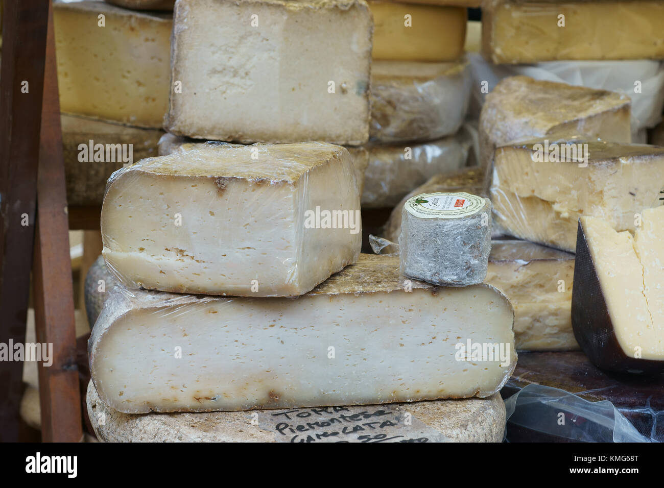 Italian aged cheese, Pecorino toscano in Siena, Italy Stock Photo