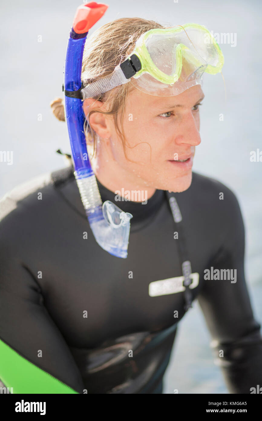 Man with snorkeling equipment Stock Photo