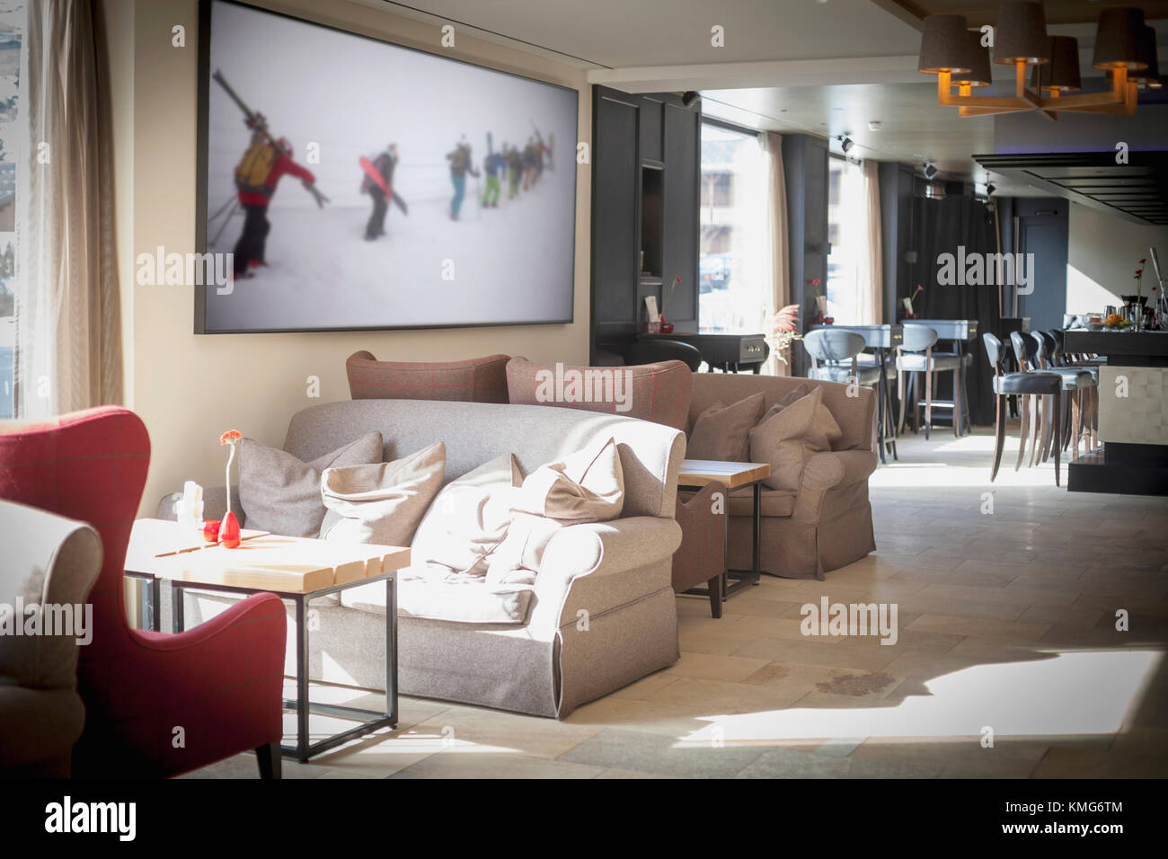 Interior of ski resort lobby Stock Photo
