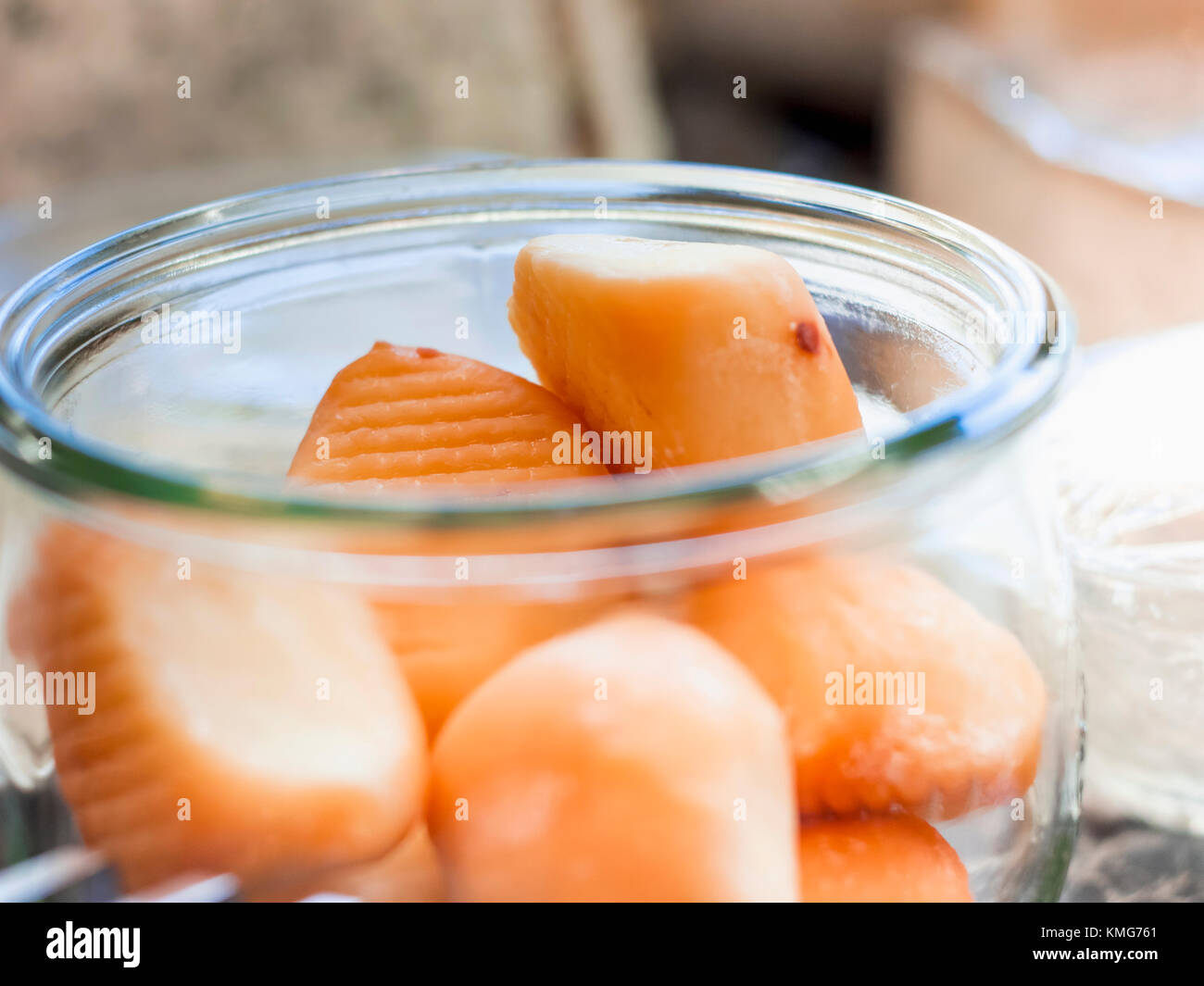 Smoked cheese in glass container Stock Photo Alamy