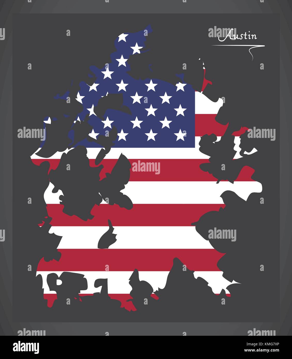 Austin Texas City map with American - Austin Texas City Map With American National Flag Illustration KMG7XP