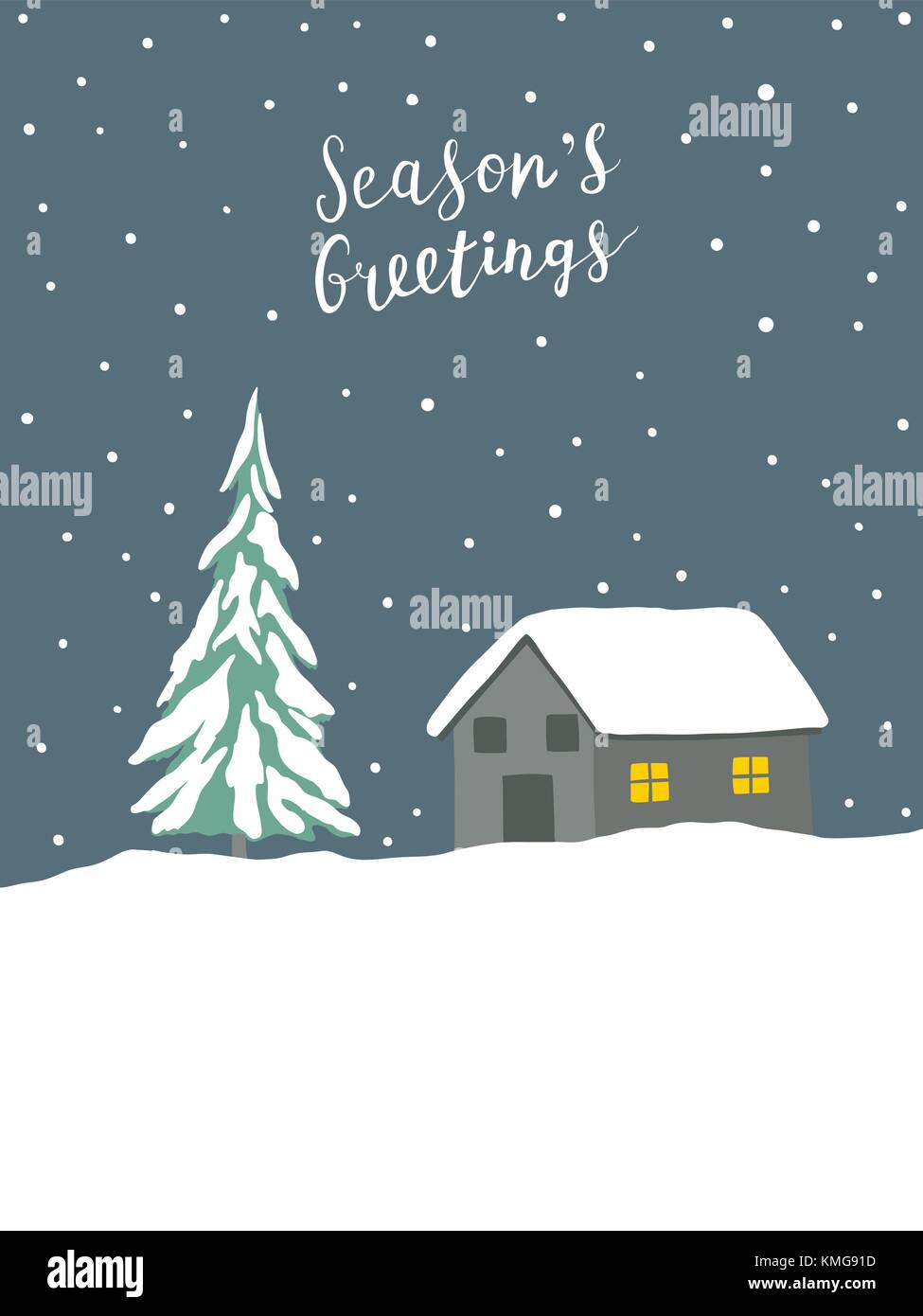 Christmas greeting card with winter landscape and hand written ...