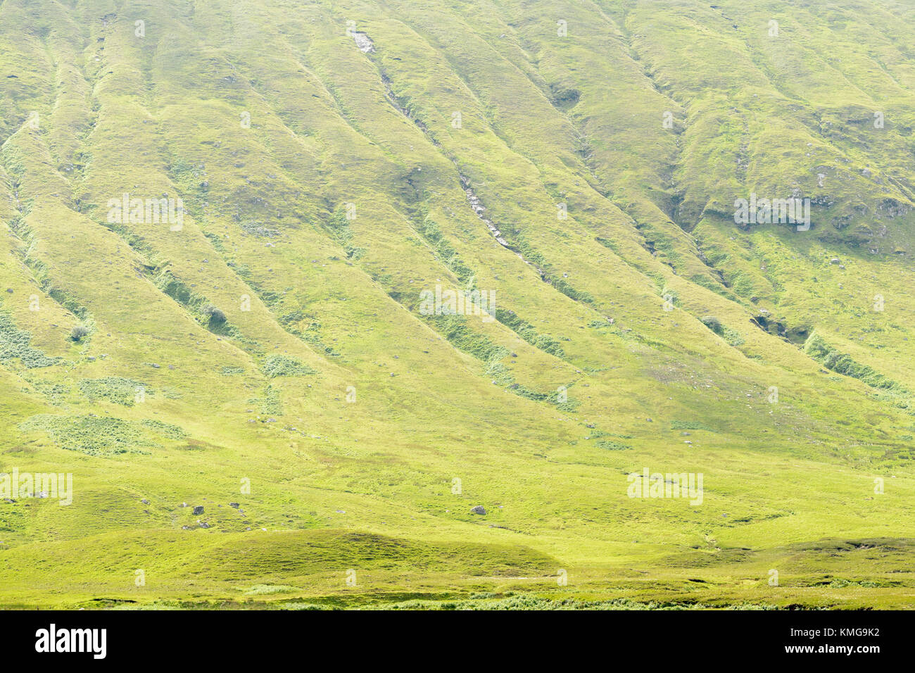 View on highlands mountain slope, Cranstackie from A383 Durness road Highlands Scotland. Durness road Highlands, Scotland, UK. Stock Photo