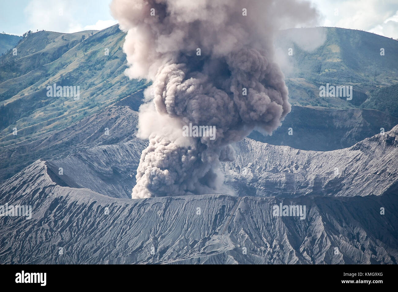 Eruption of Mount Bromo Stock Photo