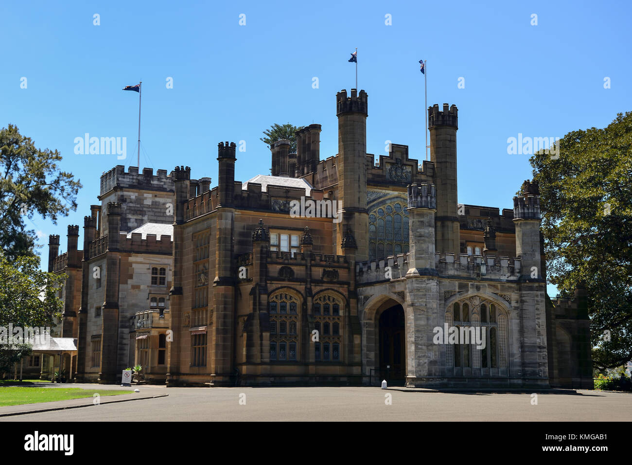 Facade of Government House located within the Royal Botanic Garden